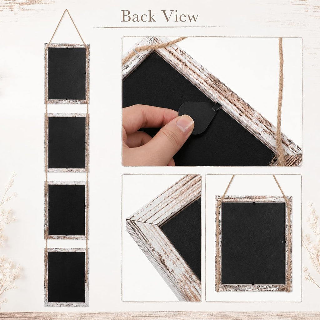 4x6 Distressed White Hanging Collage Picture Frames Set of 2, 8 Openings Collage Photo Frames Rustic Wooden Real Glass Vertical Hanging（Distressed White）