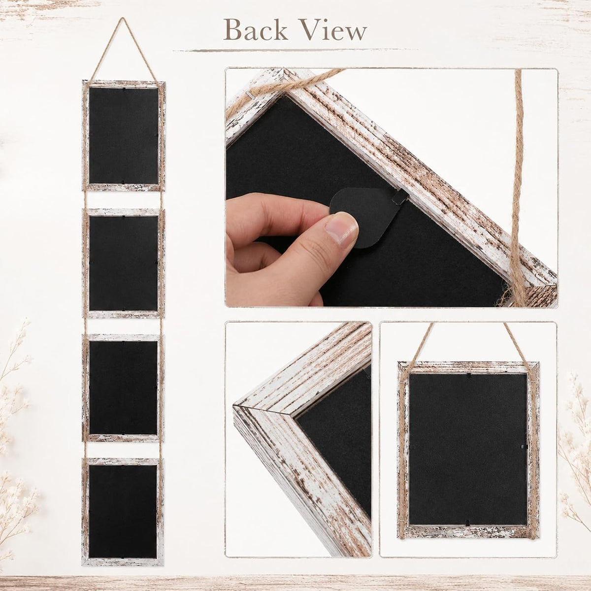 4x6 Distressed White Hanging Collage Picture Frames Set of 2, 8 Openings Collage Photo Frames Rustic Wooden Real Glass Vertical Hanging（Distressed White）