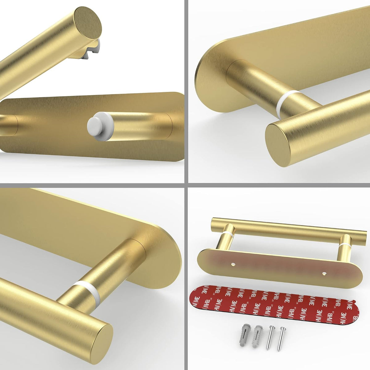 RUACQ Brushed Gold Toilet Paper Holder Adhesive or Drill Wall Mount