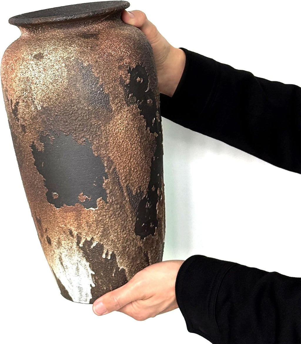 12-Inch Rustic Brown Textured Ceramic Vase for Eucalyptus and Pampas Grass
