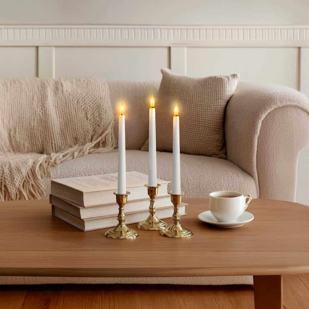 6 Pcs Flameless Taper Candles with Remote and Timer, 9.6 Inches Plastic LED Candlesticks, White Battery Operated Window Candles, for Home Wedding Christmas Party Decoration