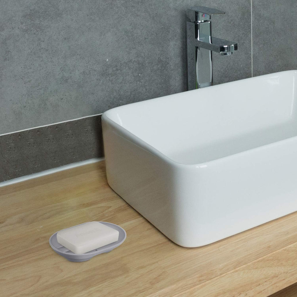 Anwenk Soap Dish, Bathroom Soap Dishes Soap Holder Soap Tray with Holes to Drain Water- Oval Shape Soap Dish for Shower Bathroom Kitchen Counter Top, Keep Bars Dry - Flexible Silicone Grey, 3 Pack