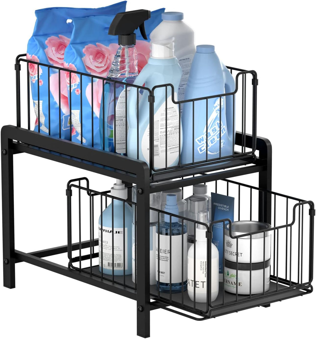 NPPLUS 2 Tier Black Under Sink Organzier With Sliding Drawer