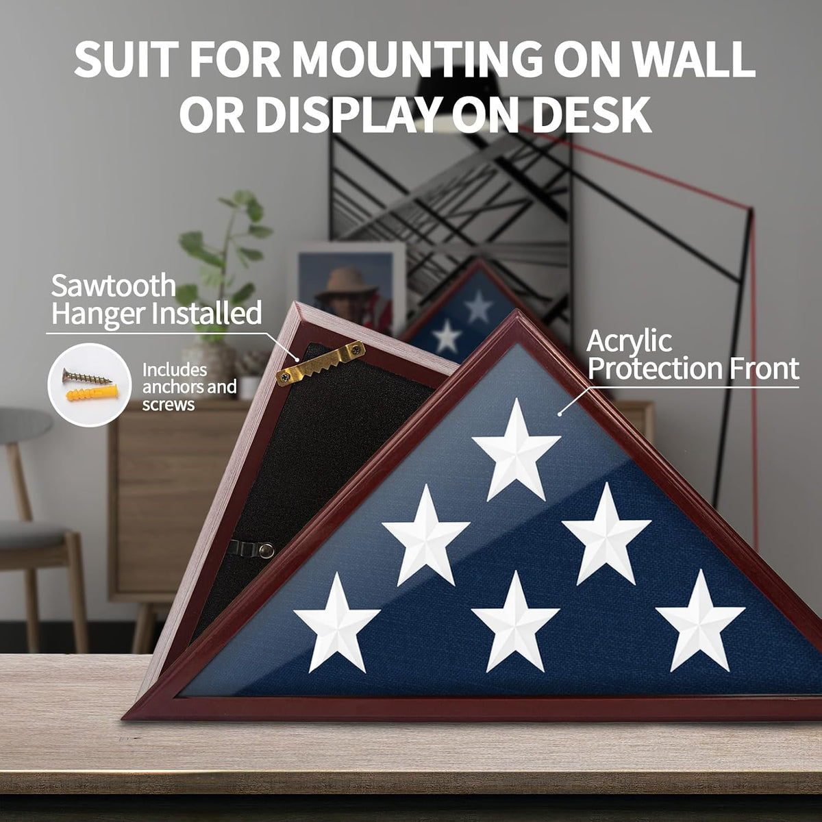 Flag Display Case for 5x9.5' Burial Flag with Custom DIY Stickers