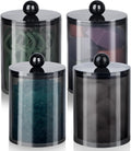 4 Pcs Acrylic Qtip Holder, Cotton Ball Holder Jars with Lids, Black