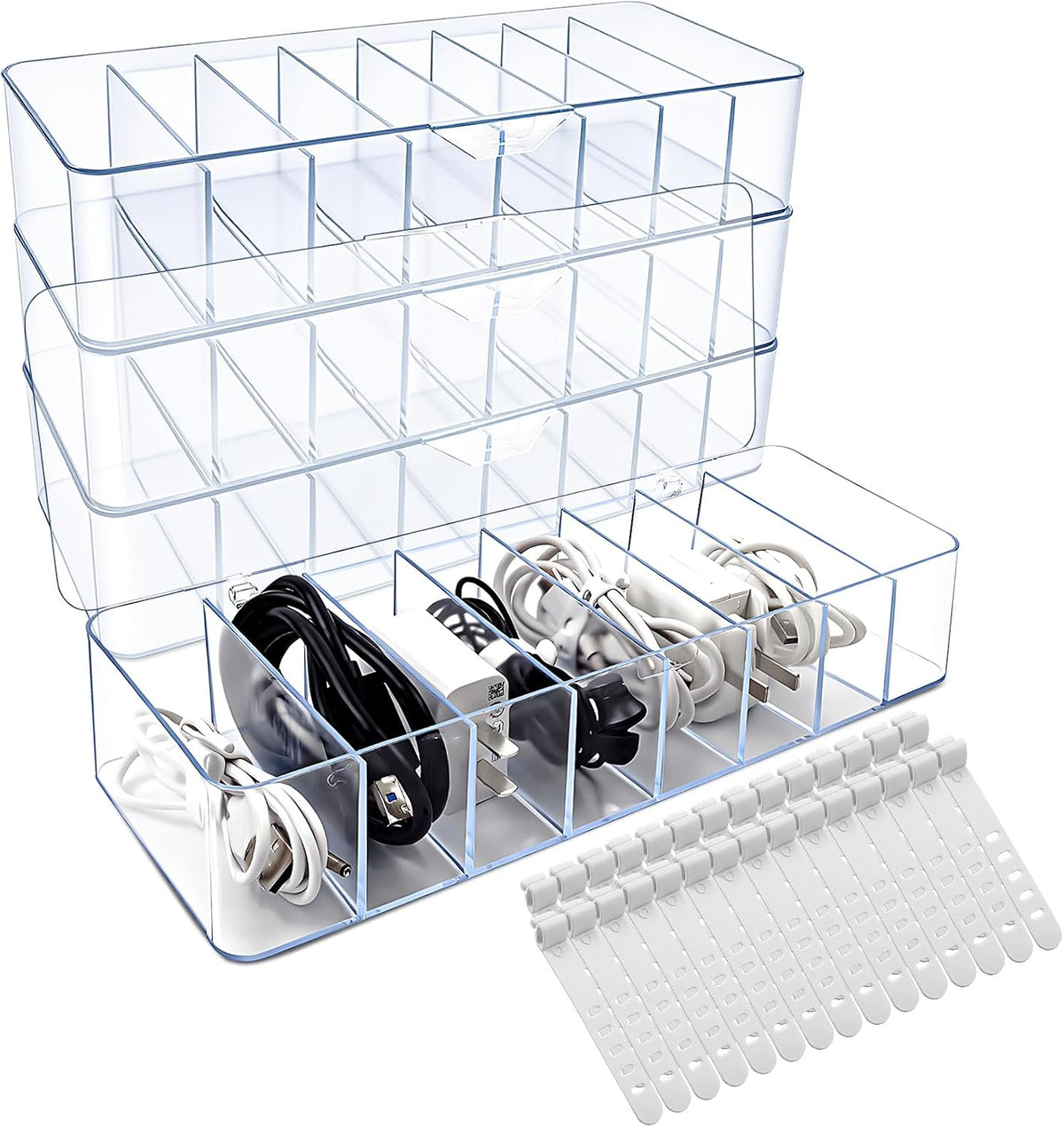 Cheardia 4 Pcs Cable Storage Organizer, Cord Organizer Box with 30 Wire Tie