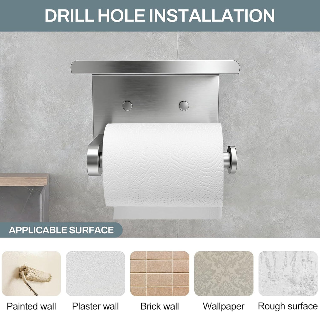 SetSail Toilet Paper Holder with Shelf Adhesive or Screw-in Brushed Nickel