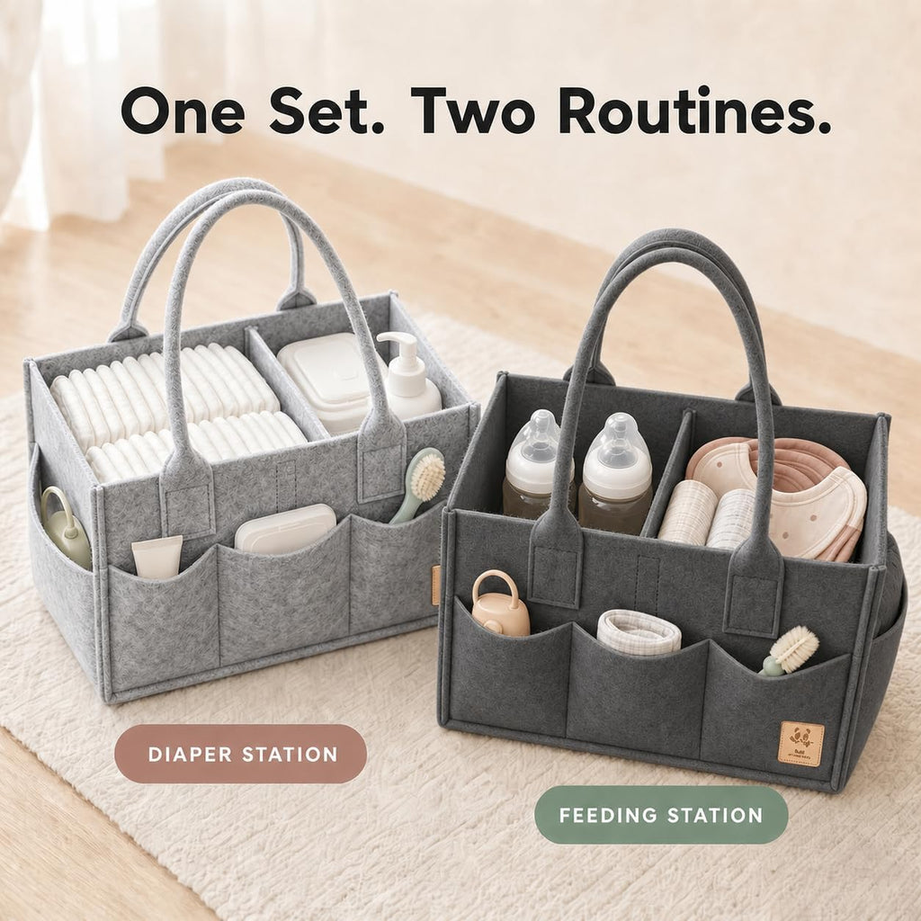 HIPHOP PANDA 2-Pack Diaper Caddy Organizer - Nursery Storage Bin & Car Organizer for Diapers, Wipes, and Baby Essentials - Dual-Color Solid Set (Dark Grey/Grey), Large Size