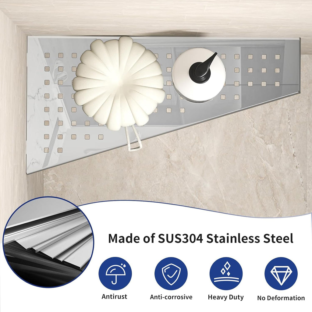 Corner Shower Shelf 12" Polished, 304 Stainless Steel