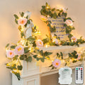 suddus 60LED Garland with Pink Camellia Lights Battery Operated Clear Wire