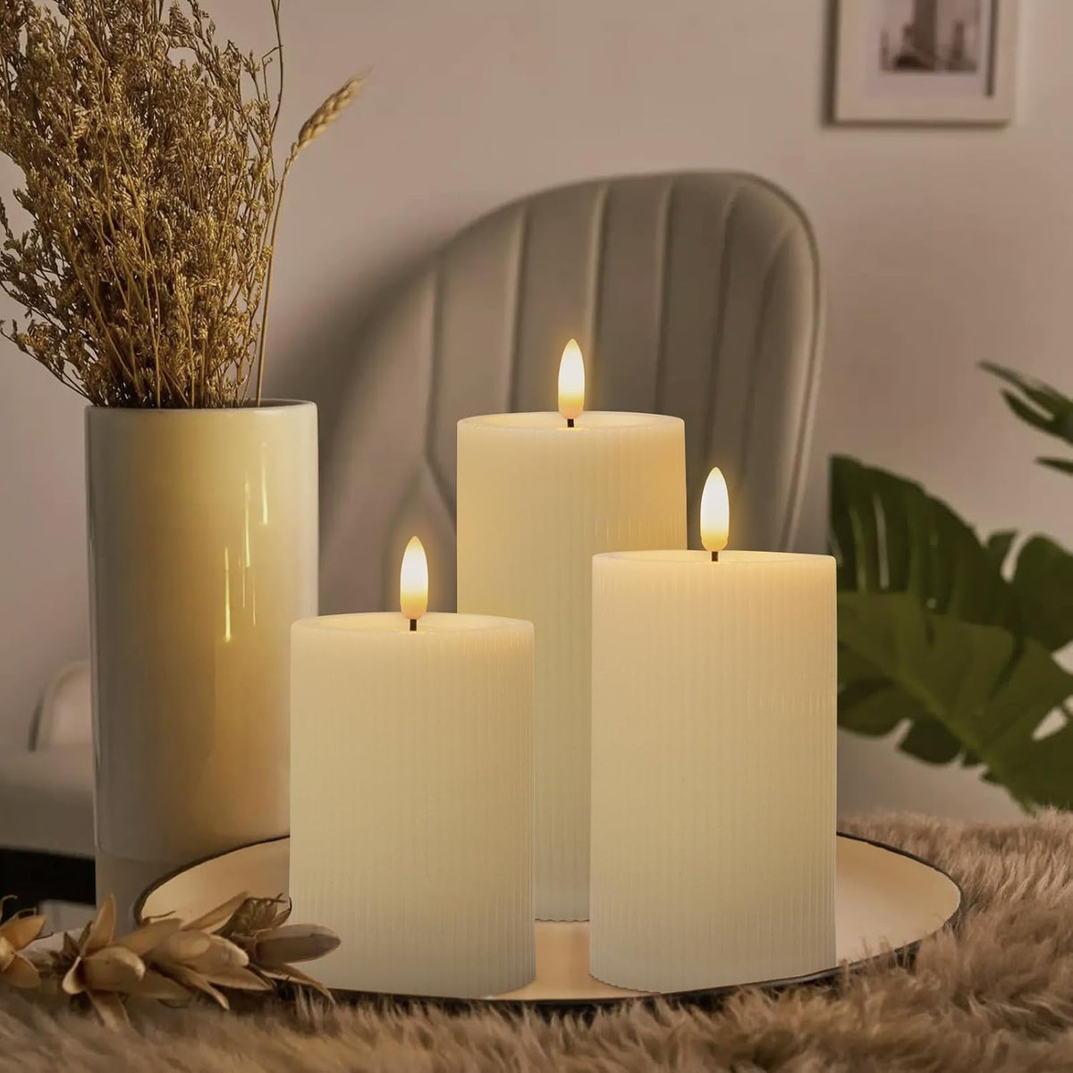 Battery Operated Candles with Remote, LED Flameless Wavy Pillar Candles