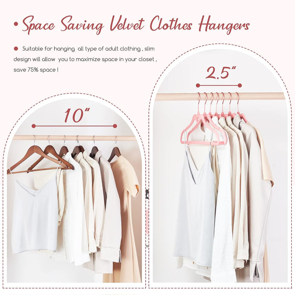 HOUSE DAY Pink Velvet Hangers 60 Pack, Non Slip Flocked Felt Hangers, Sturdy Velvet Clothes Hanger, Cute Heart Heavy Duty Coat Hanger, Ultra Slim Pink for Closet Space Saving