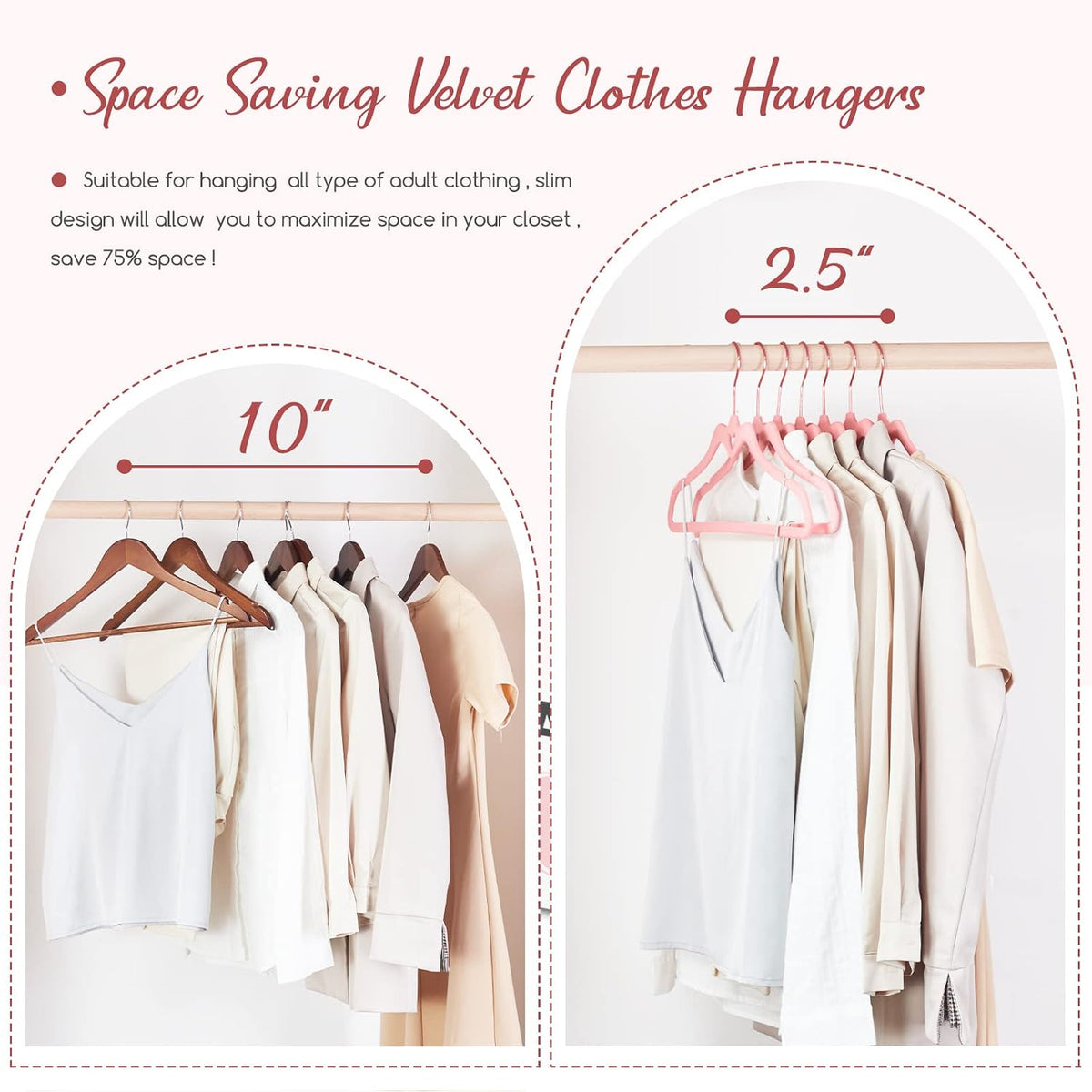 HOUSE DAY Pink Velvet Hangers 60 Pack, Non Slip Flocked Felt Hangers, Sturdy Velvet Clothes Hanger, Cute Heart Heavy Duty Coat Hanger, Ultra Slim Pink for Closet Space Saving