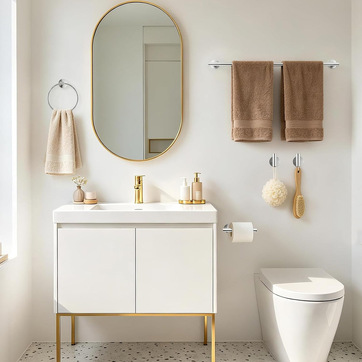 STWWO 5-Piece Brushed Nickel Bathroom Accessories Set Bathroom Towel Bar