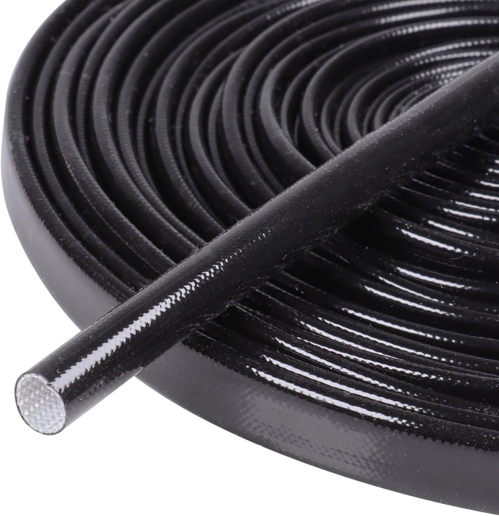 Silicone Fiberglass Sleeve Heat Shield Wire Protective High Temperature Electrical Insulation Self-extinguishing Black (5/16"-16ft)