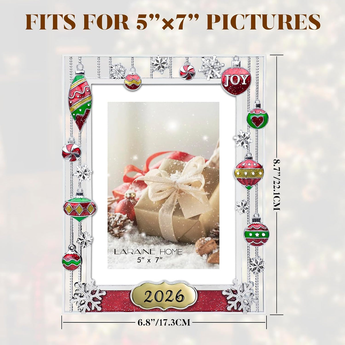 LARAINE Picture Photo Frame 5x7 Metal 2026 Christmas High Definition Display Pictures for Tabletop Home Decorative Holiday Gift (2026)