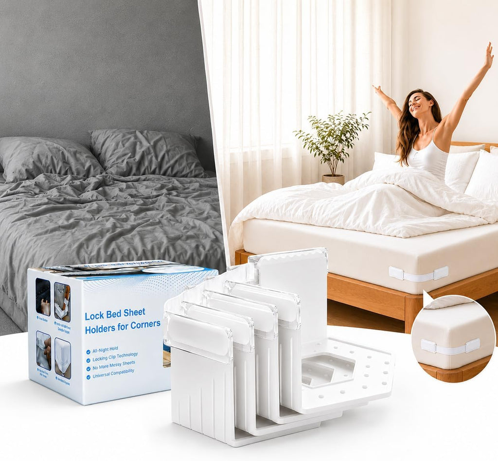 Lock Bed Sheet Holders for Corners: 0 Slips All Night for Fitted Sheets