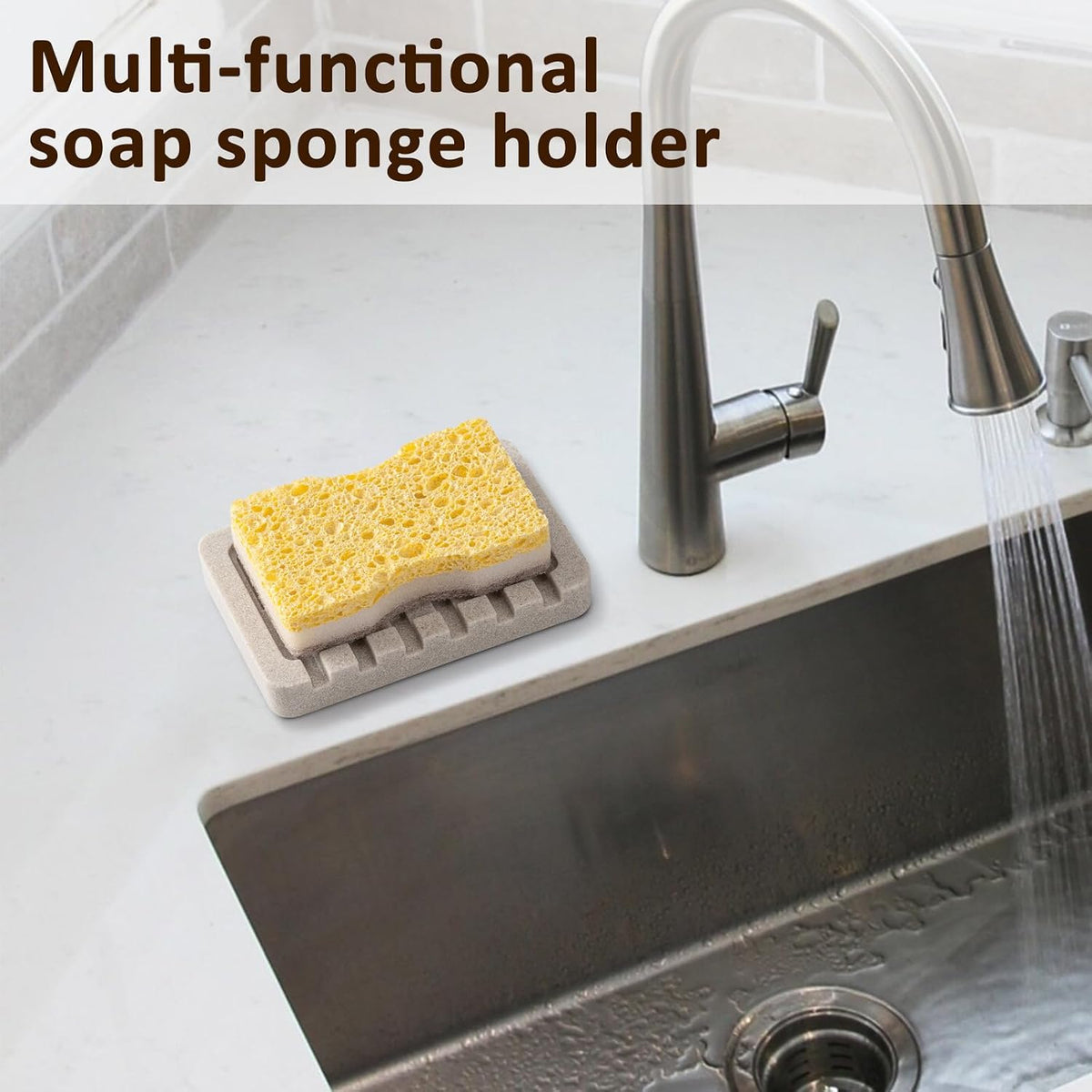 2 Pack Beige Self Draining Soap Dish Bar Soap Holder Sponge Tray for Bathroom Kitchen Sink Countertop