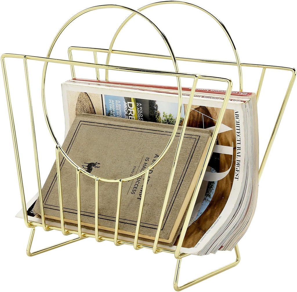 MyGift Brass Metal Magazine Holder, Mid-Century Document File Rack