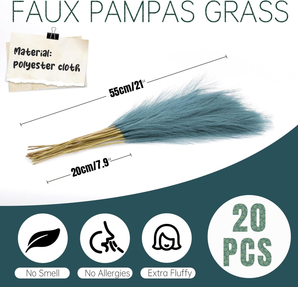 Faux Pampas Grass Decor ， 21.7 Inch Artificial Pampas Grass Blue Reed Grass, Vase Filler for Home Decor, Room, Bathroom, Wedding, Table Centerpiece - 20PCS