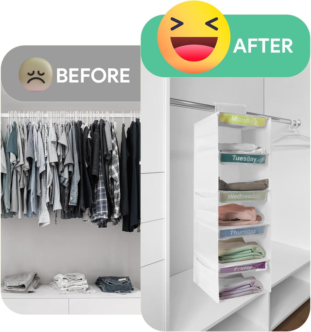 5 Shelf Weekly Hanging Closet Organizer Monday Through Friday Clothes White