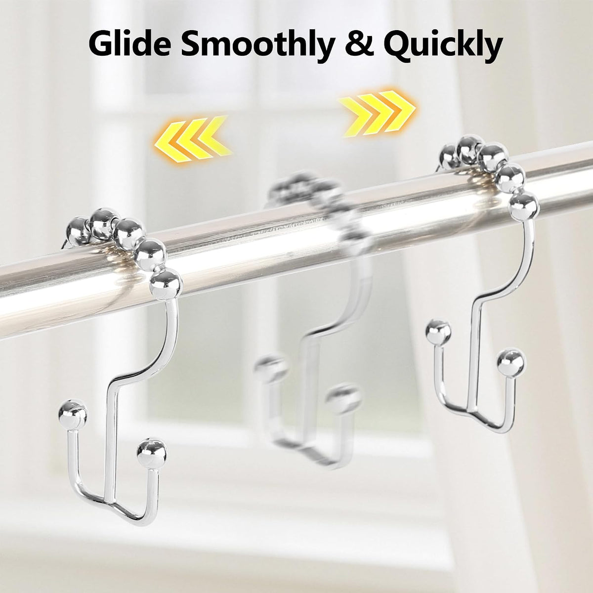 Resze 12PCS Shower Curtain Hooks, Metal Double Shower Curtain Rings, Chrome