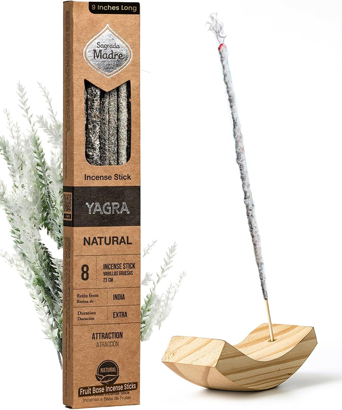 Sagrada Madre Natural Yagra Incense, 8 Sticks, 9-Inch Long