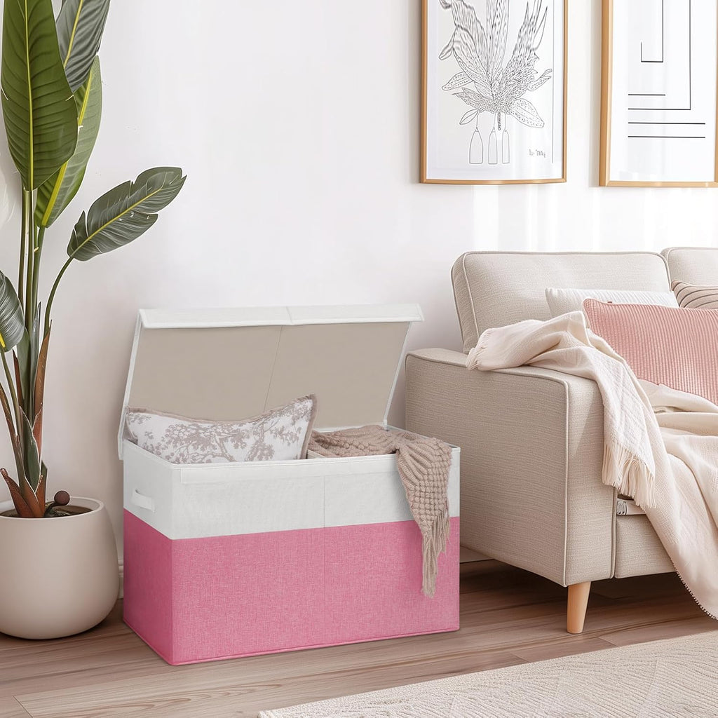 INDRESSME 85L Large Collapsible Toy Storage Box, Pink & White
