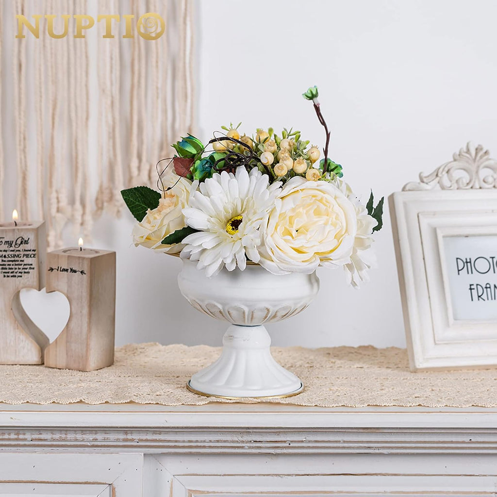 NUPTIO White Compote Vase Centerpiece: Metal Urn Planter, 4.96" Tall, 2 Pcs