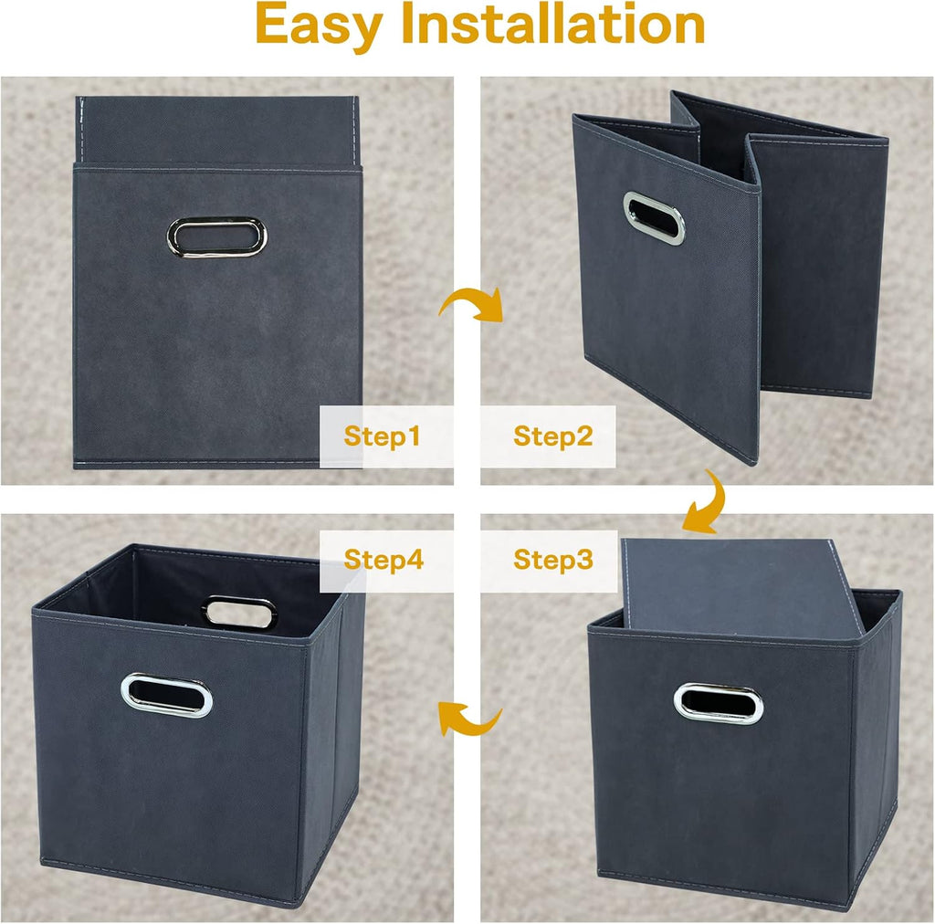 11 Inch Cube Storage Bins , Fabric Cubes Organizer Baskets with Handle, Foldable Basket for Closet or Collapsible Storage Box, 11x11x11 Set of 4 (Grey )