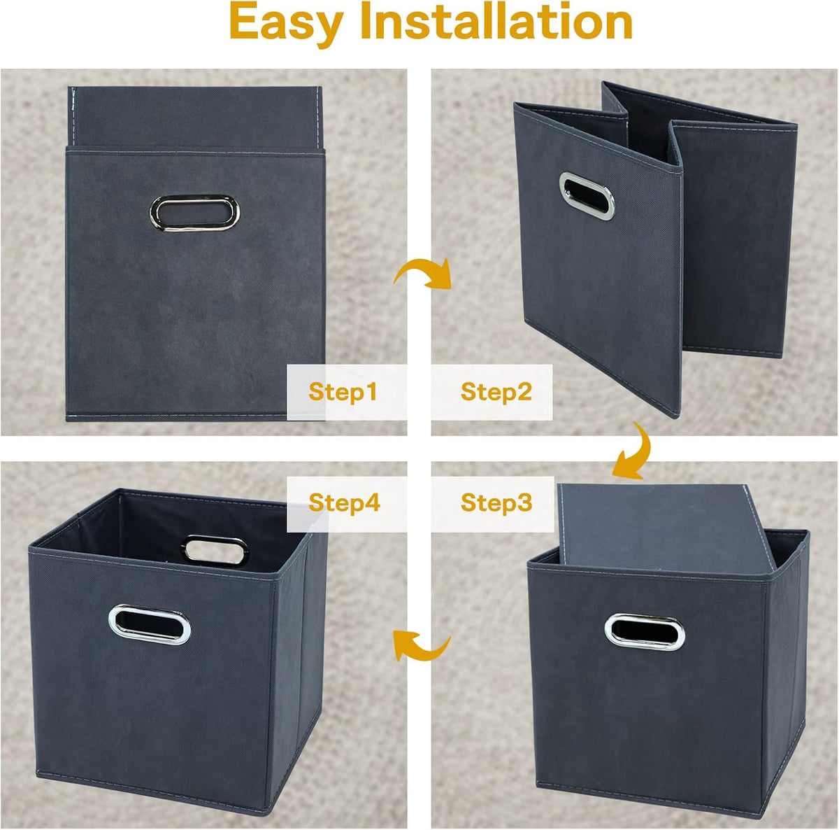 11 Inch Cube Storage Bins , Fabric Cubes Organizer Baskets with Handle, Foldable Basket for Closet or Collapsible Storage Box, 11x11x11 Set of 4 (Grey )