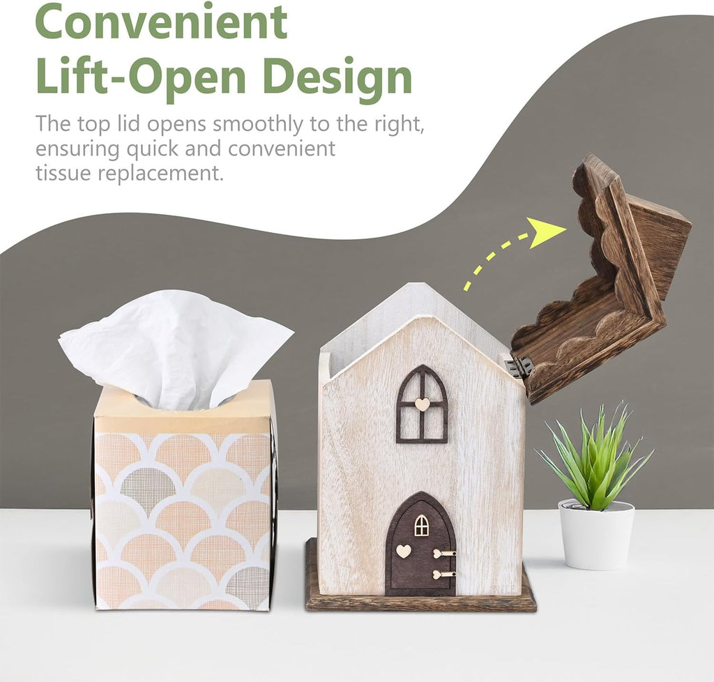Ikee Design Farmhouse Wooden Square Tissue Box Cover, Brown Color
