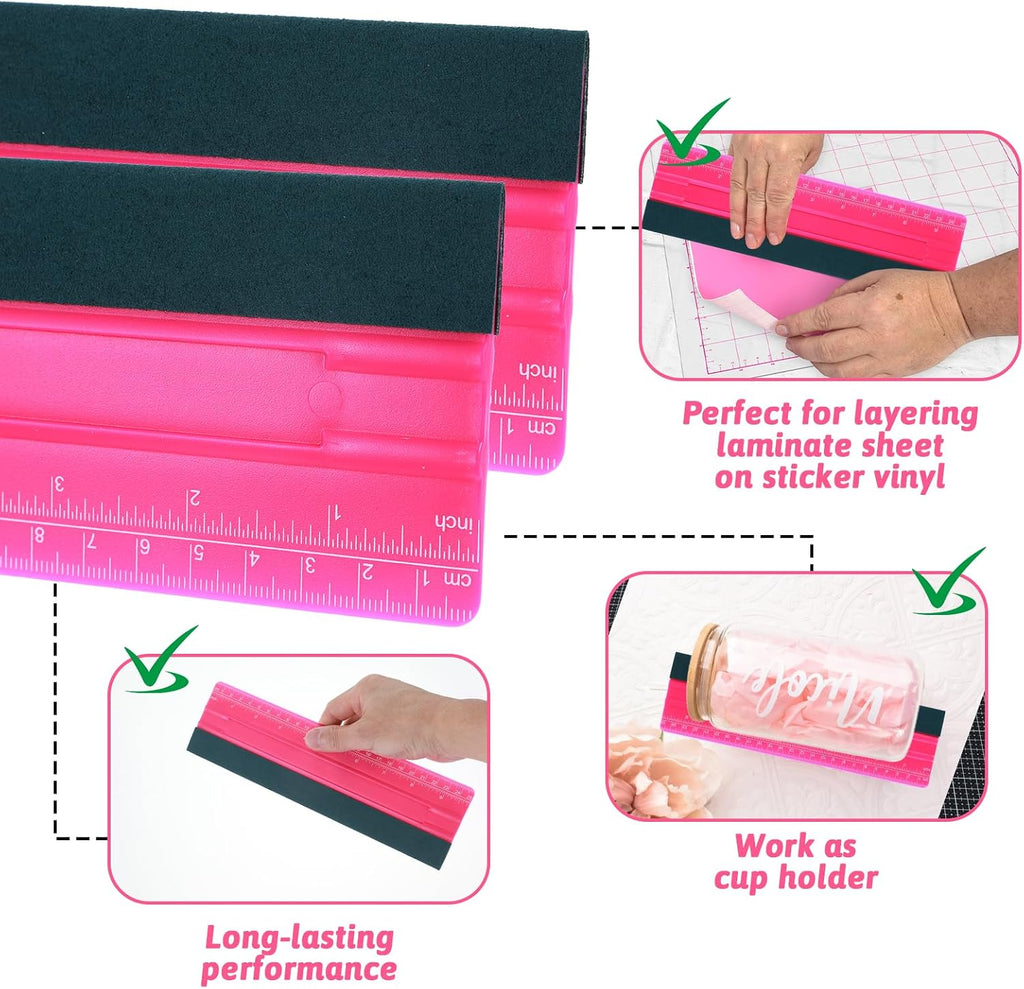 Wallpaper Smoothing Tool, Professional Vinyl Squeegee with Ruler Felt Squeegee for Vinyl Decals Sticker Paper Wallpaper Window Film Tools