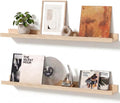 Oak Floating Shelves with Lip, 24 Inch Picture Ledge Shelf Set of 2