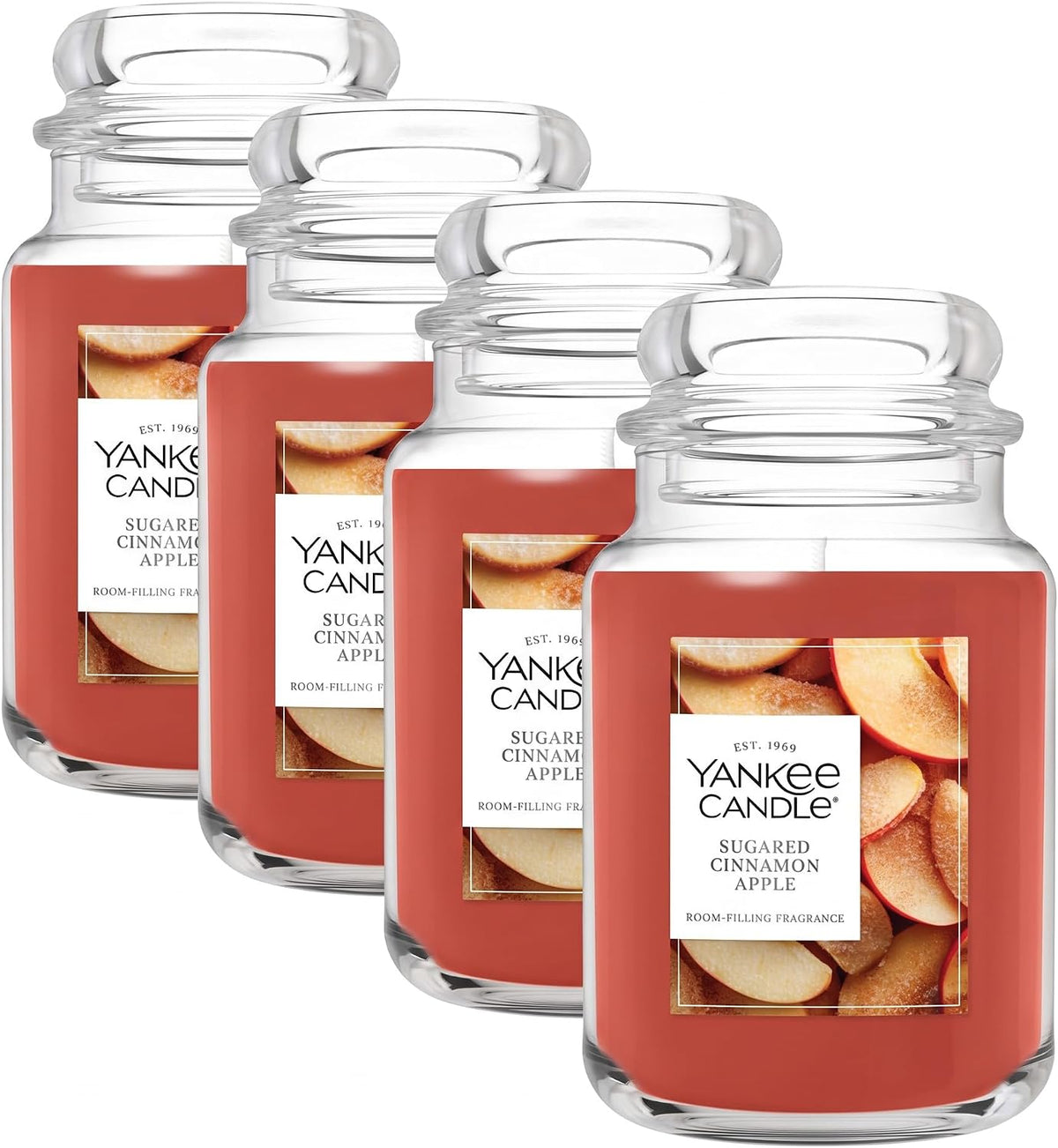 Yankee Candle Sugared Cinnamon Apple, Scented Candle, 22oz Large Jar with up to 150 Hour Burn Time, Giftable (Pack of 4)