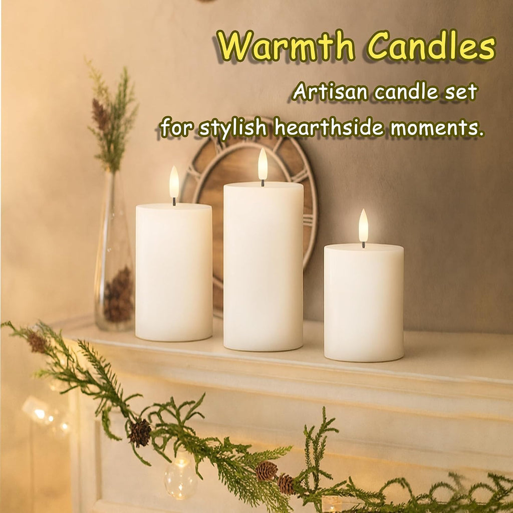 JOIONE White Flameless Pillar Candles with Remote, 3 Pack Home Decor