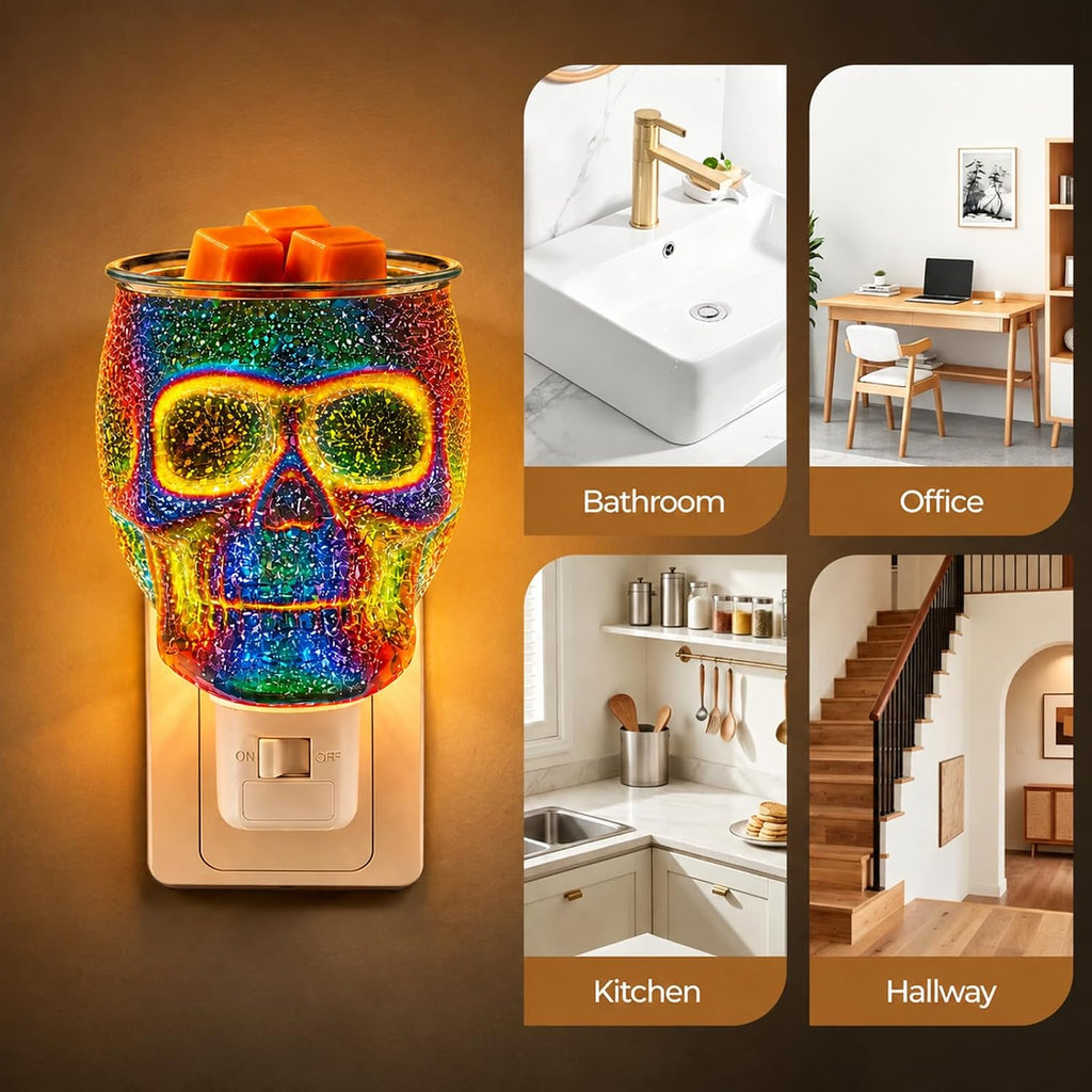 Wax Melt Warmer, Plug in Skull Wax Warmer for Scented Wax & Fragrance Oil, 3D Glass Wax Melter with Spare Bulb, Scentsy Night Light for Home Decor & Gift