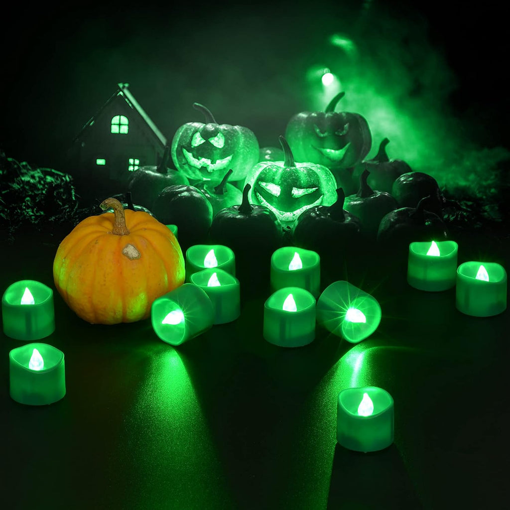 PChero Green LED Tea Lights with Timer, 12pcs