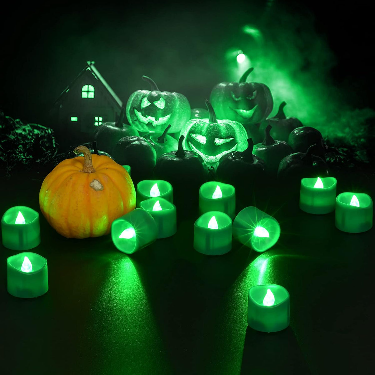 PChero Green LED Tea Lights with Timer, 12pcs