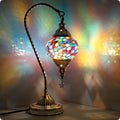 Yarra-Decor Turkish Moroccan Lamp with Bronze Base 3 Color Options Handmade Swan Neck Mosaic Glass Bedside Lamps for Bedroom (LED Bulb Included)(Colorful3)