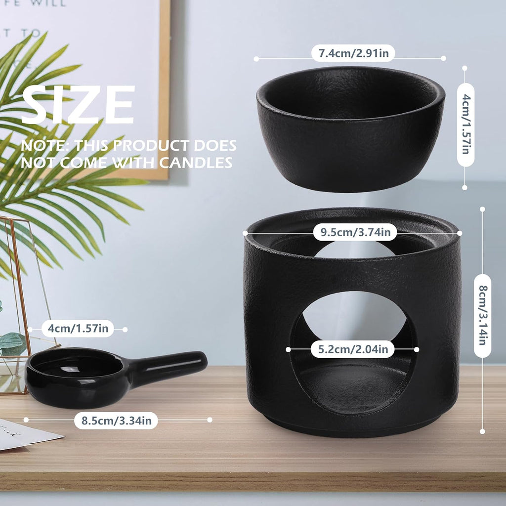 WD&CD Wax Melt Ceramic Oil Burner Black, Aroma Diffuser Essential Oil Burner Aromatherapy Wax Burner with Tealight Holder, Home Bedroom Decor