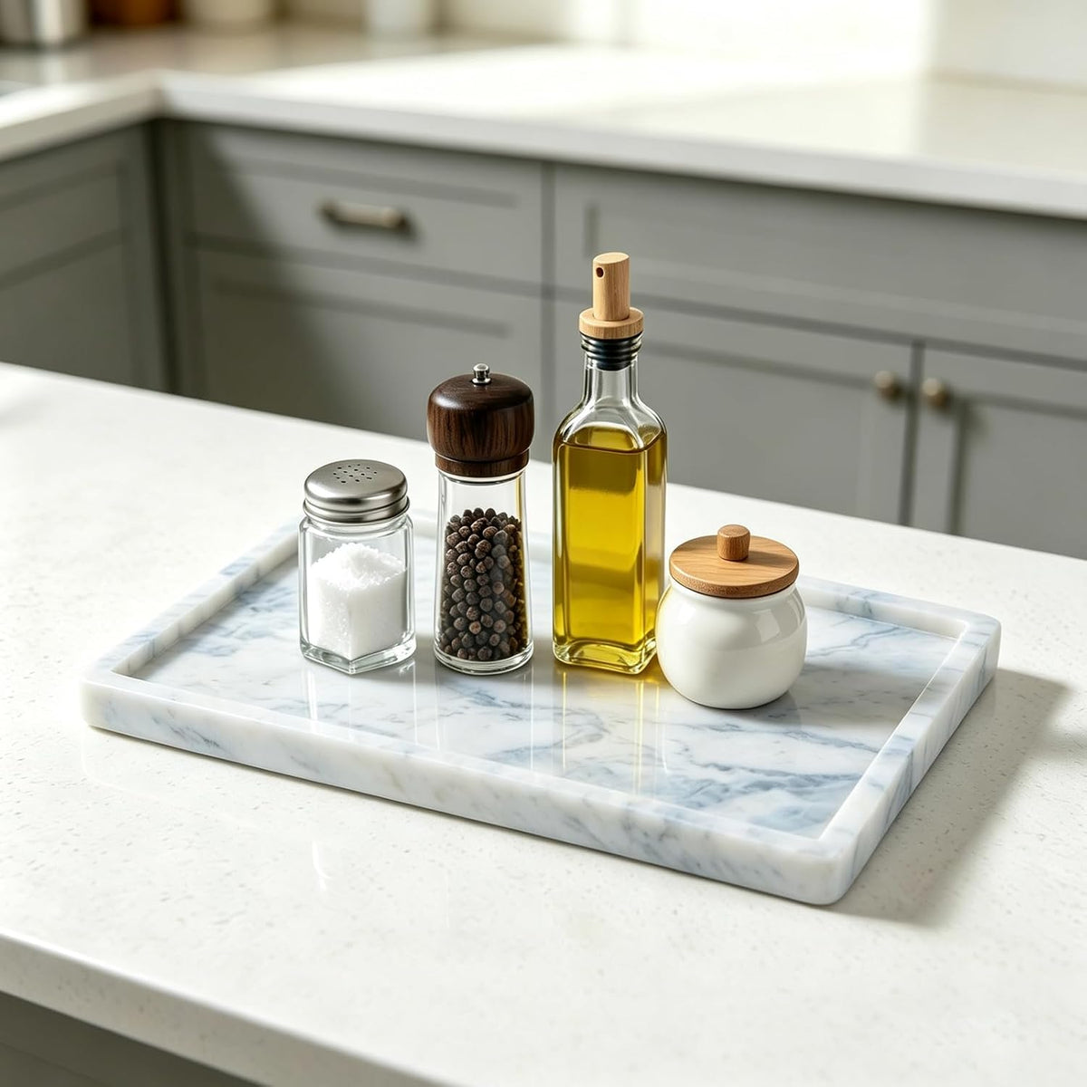 Natural Marble Bathroom Tray, 12"x8" Stone Vanity Decorative Counter Trays