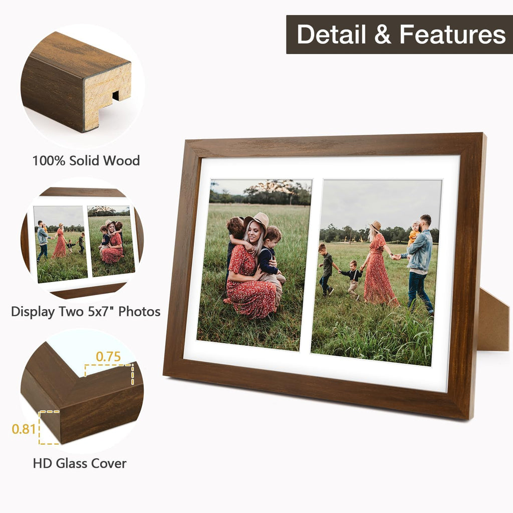 Golden State Art 8.5x11 Brown05 Wooden Picture Frame for 2-5x7 Photos