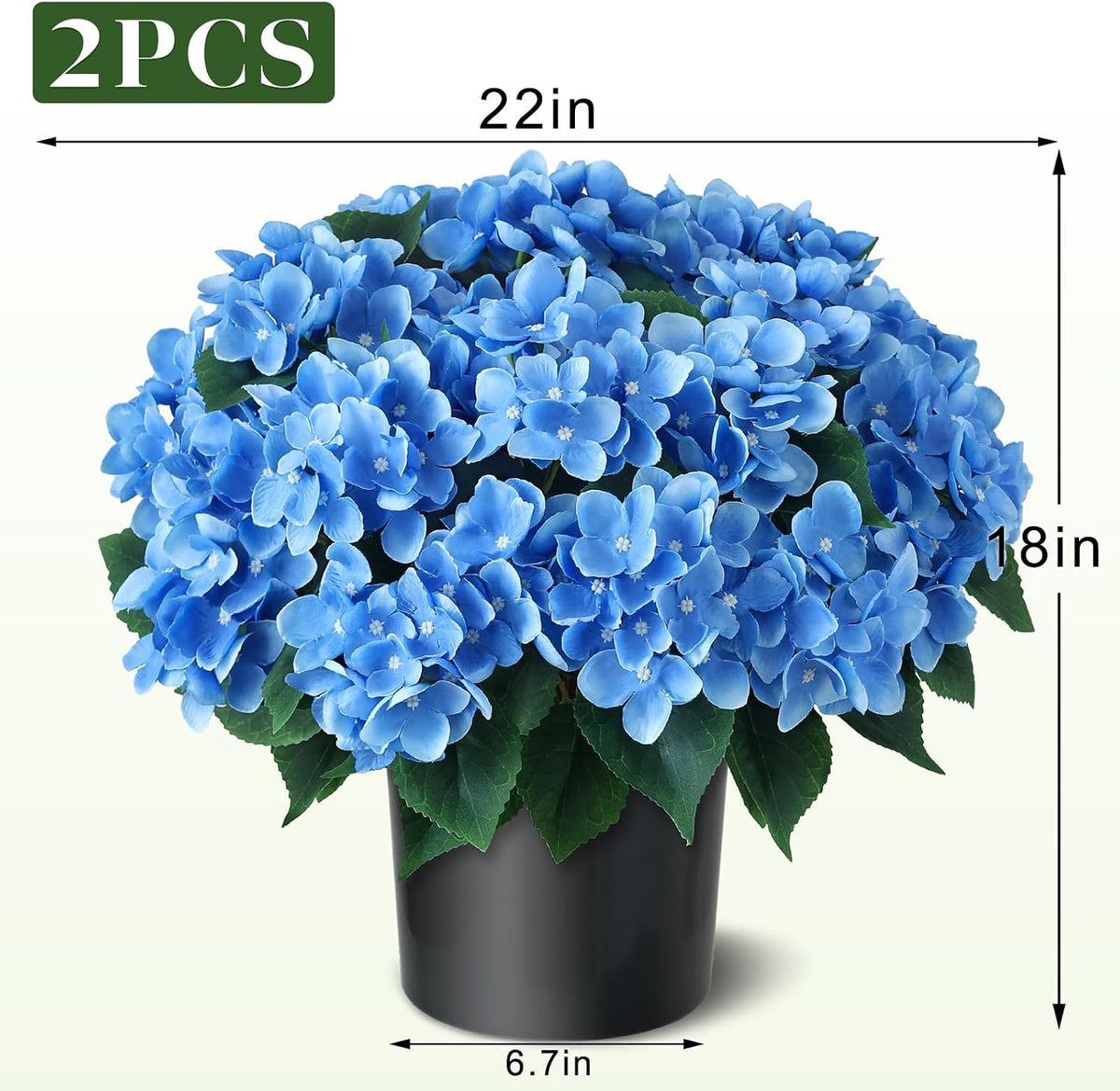 2 Sets Artificial Hydrangea Flower Topiary Ball Trees for Porch (Blue)