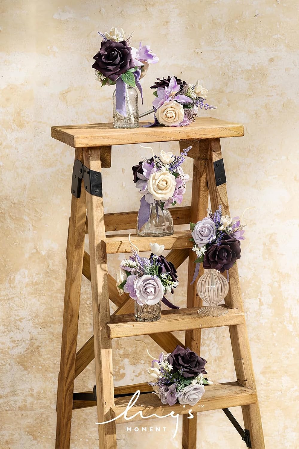 Ling's moment Light Purple Flowers Mini Bridesmaid Bouquets Set of 6 Pre-Made Lilac Small Floral Wedding Centerpieces (Lavender)