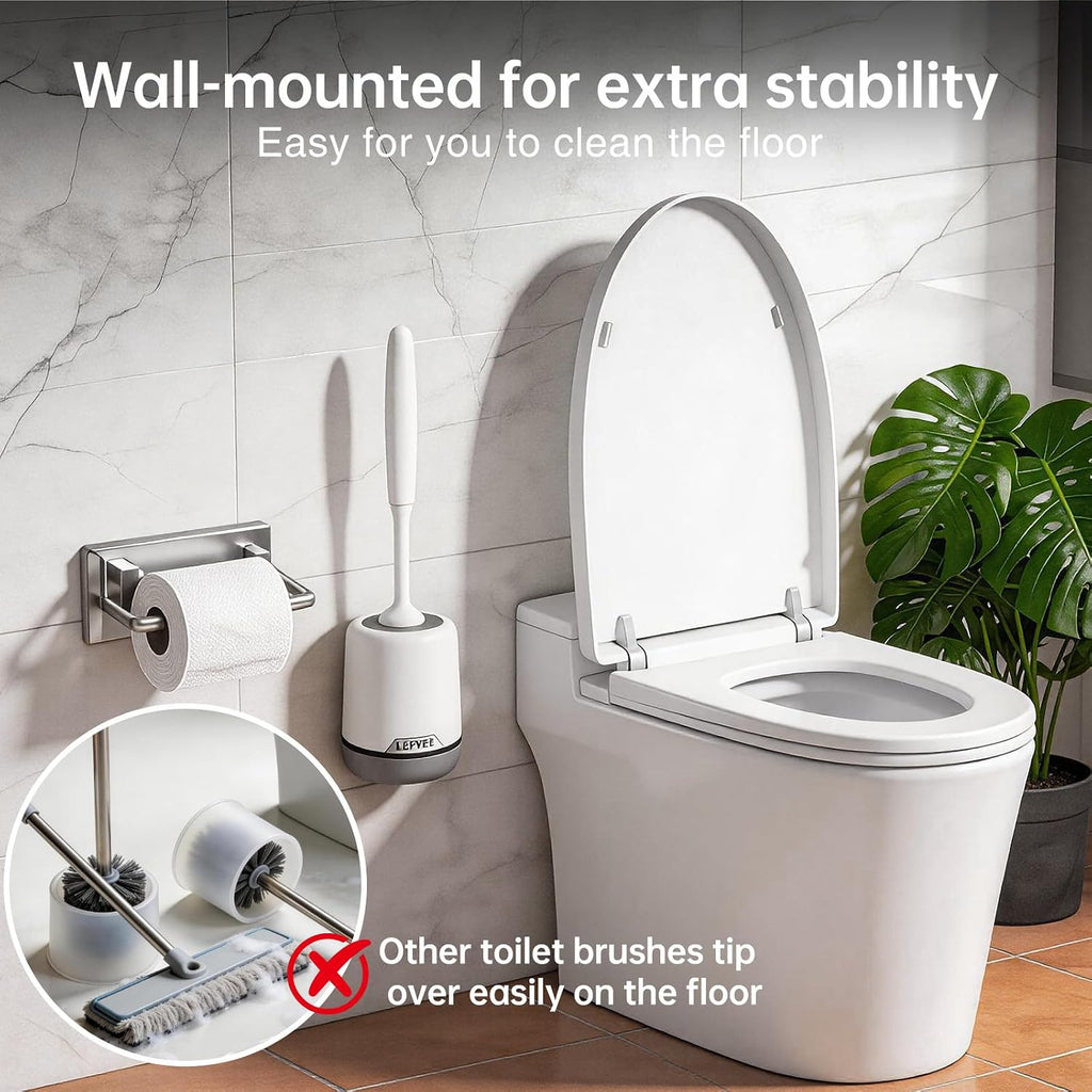 Lefree Silicone Toilet Brush and Holder Set - Bathroom Brush