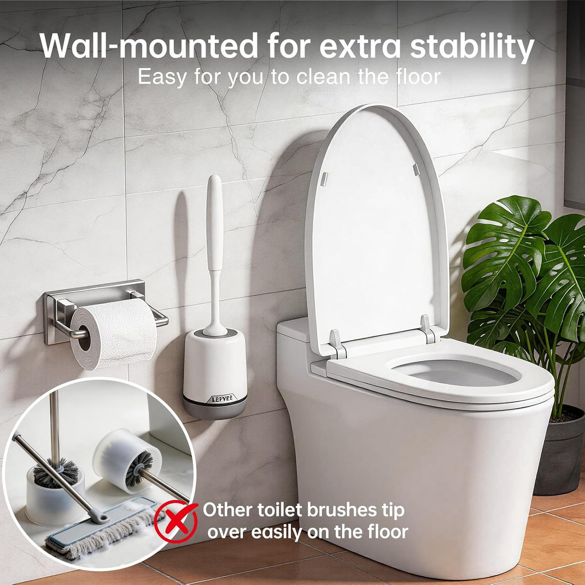 Lefree Silicone Toilet Brush and Holder Set - Bathroom Brush