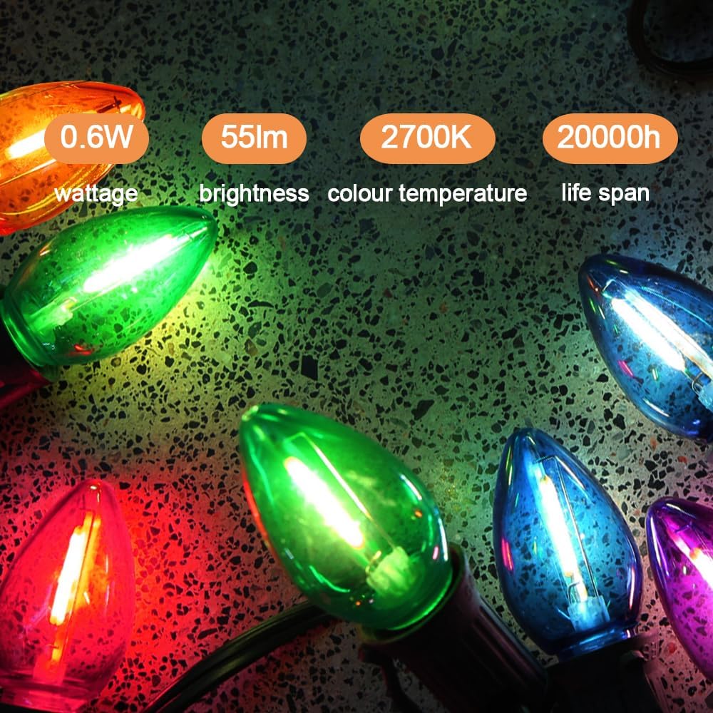 50 Pack C7 Multicolor 120V Waterproof Led Replacement Christmas Light Bulb