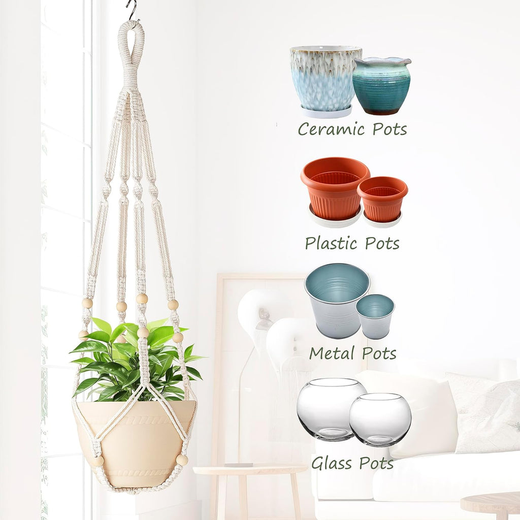 2 Pack Macrame Plant Hanger Indoor Hanging Plant Holder Ivory