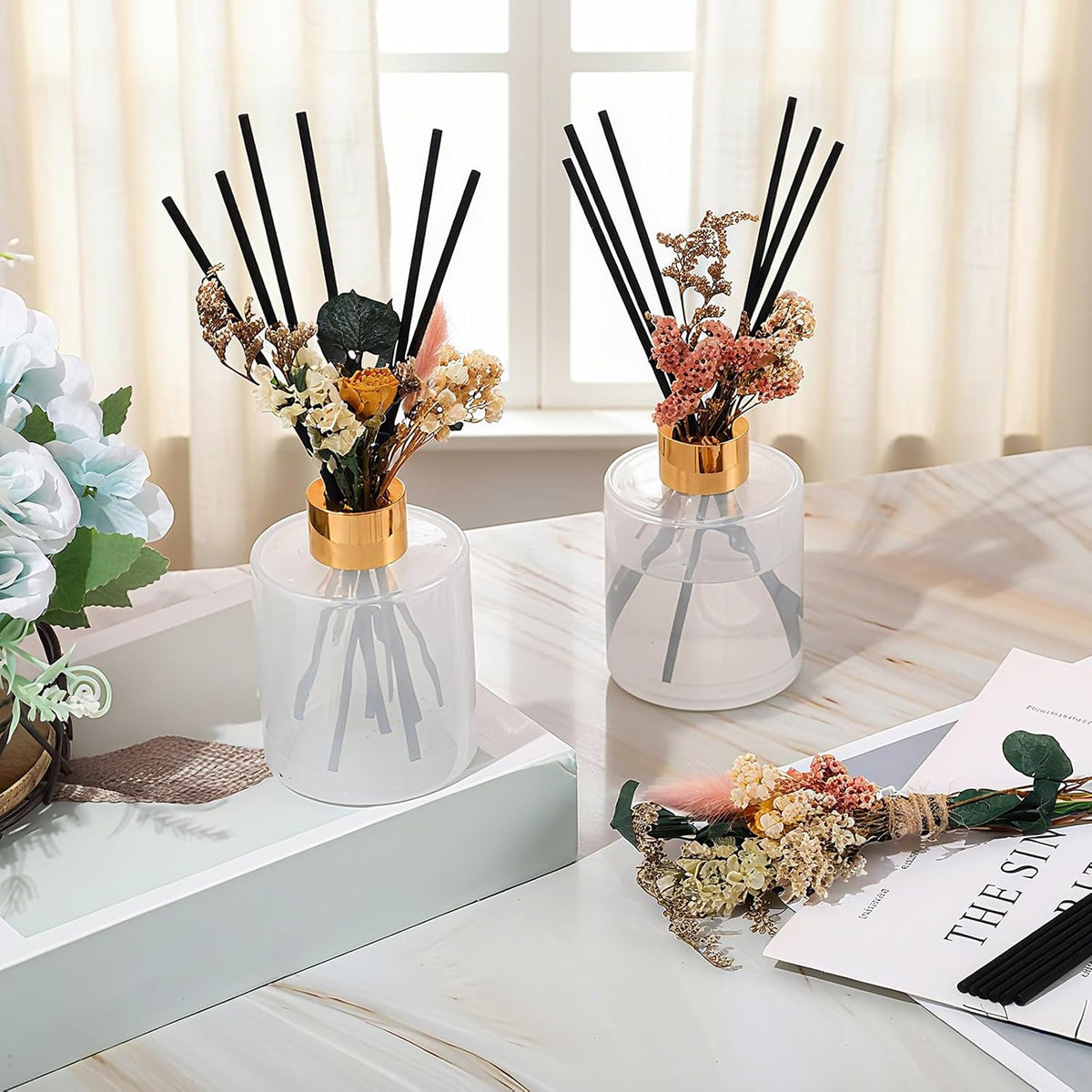 Rtteri 2 Sets Empty Reed Diffuser Bottles with Sticks, 5oz,Milky Color